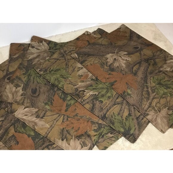 True Hunter Placemats Forest Camouflage Fabric Set Of 6 Brown Back 12 X 17.5" - Picture 1 of 12